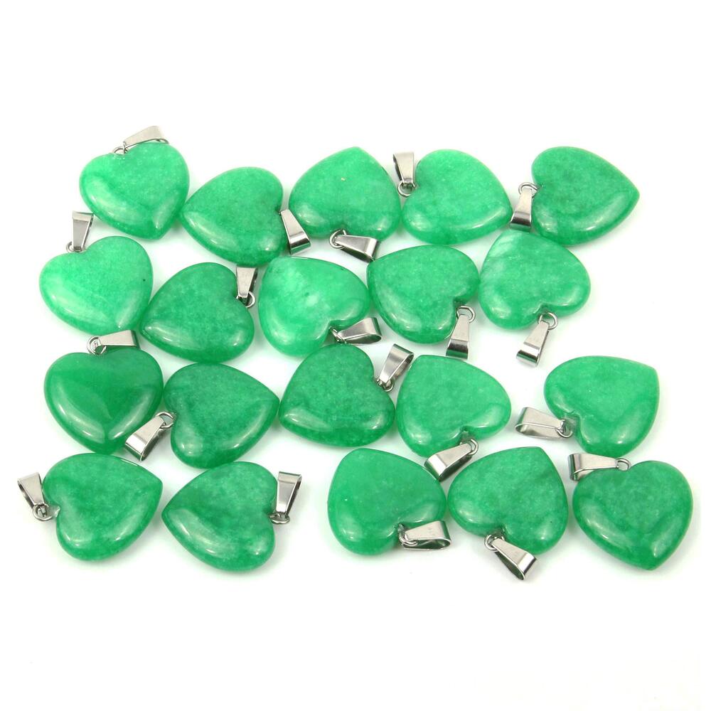 1347 20 Pcs natural stone pendants heart shape healing malay jade stone